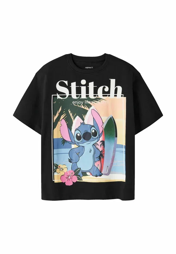 Футболка Name It Nkfaftina stitch ss nreg top box wdi print t-shirt, черный