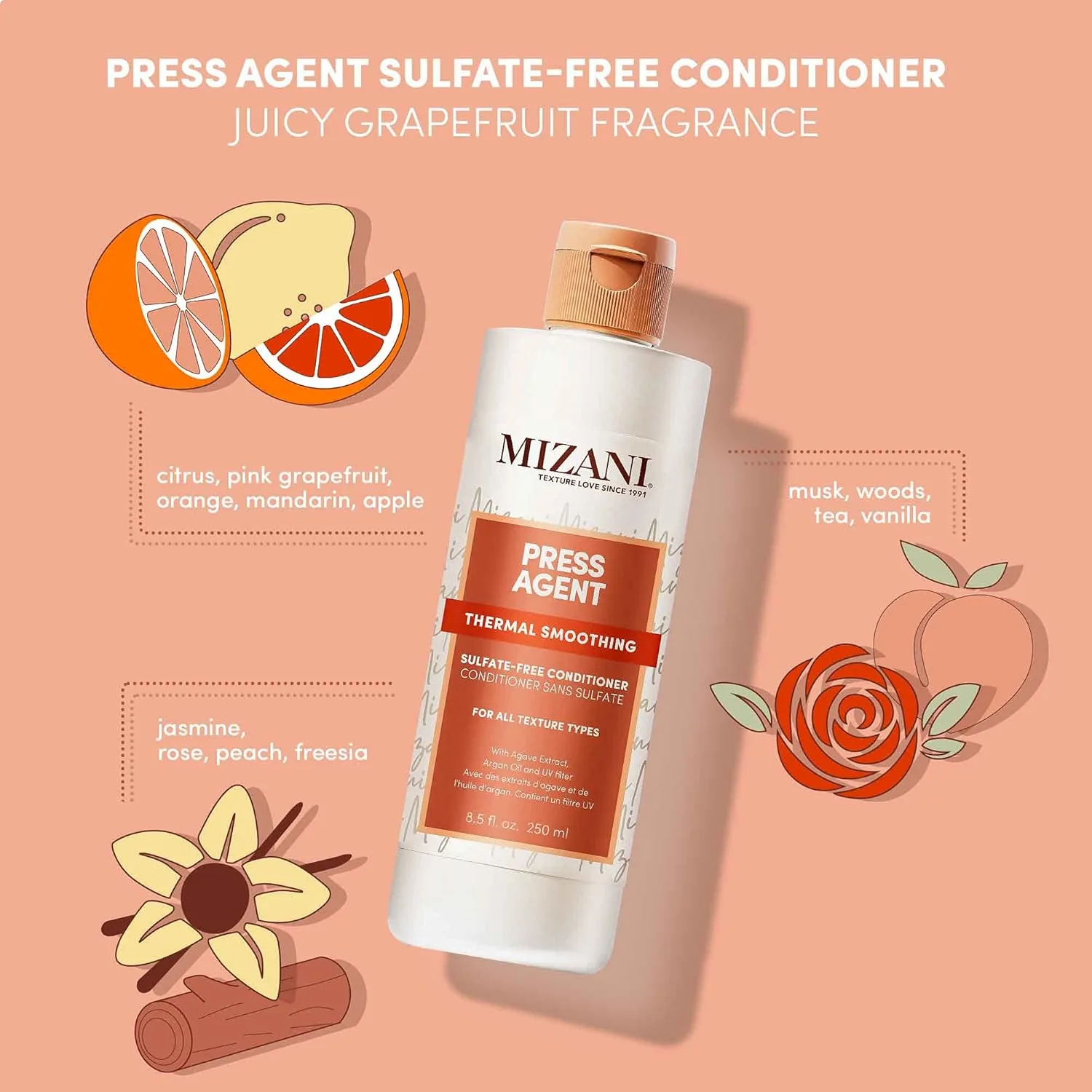 Кондиционер Mizani Press Agent без сульфатов - распутывает волосы для укладки горячими инструментами, выпрямления и глажки, защищает от влажности, термозащита с аргановым маслом 251 мл (.) — фото 3