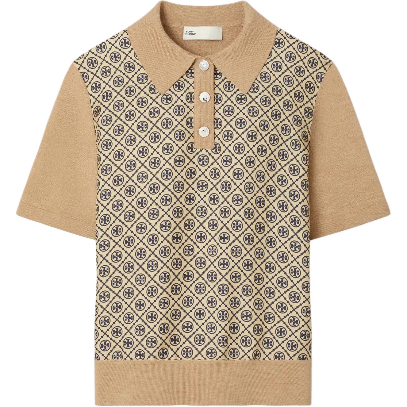 

Женская поло-рубашка верблюжьего цвета с воротником-стойкой, умеренно прямого кроя Tory Burch, camel коричневый