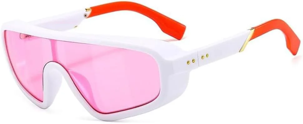 

Модные солнцезащитные очки-щитки для женщин и мужчин, большие ветрозащитные солнцезащитные очки с одной крупной оправой, спортивные очки UV400 MTZJH, White