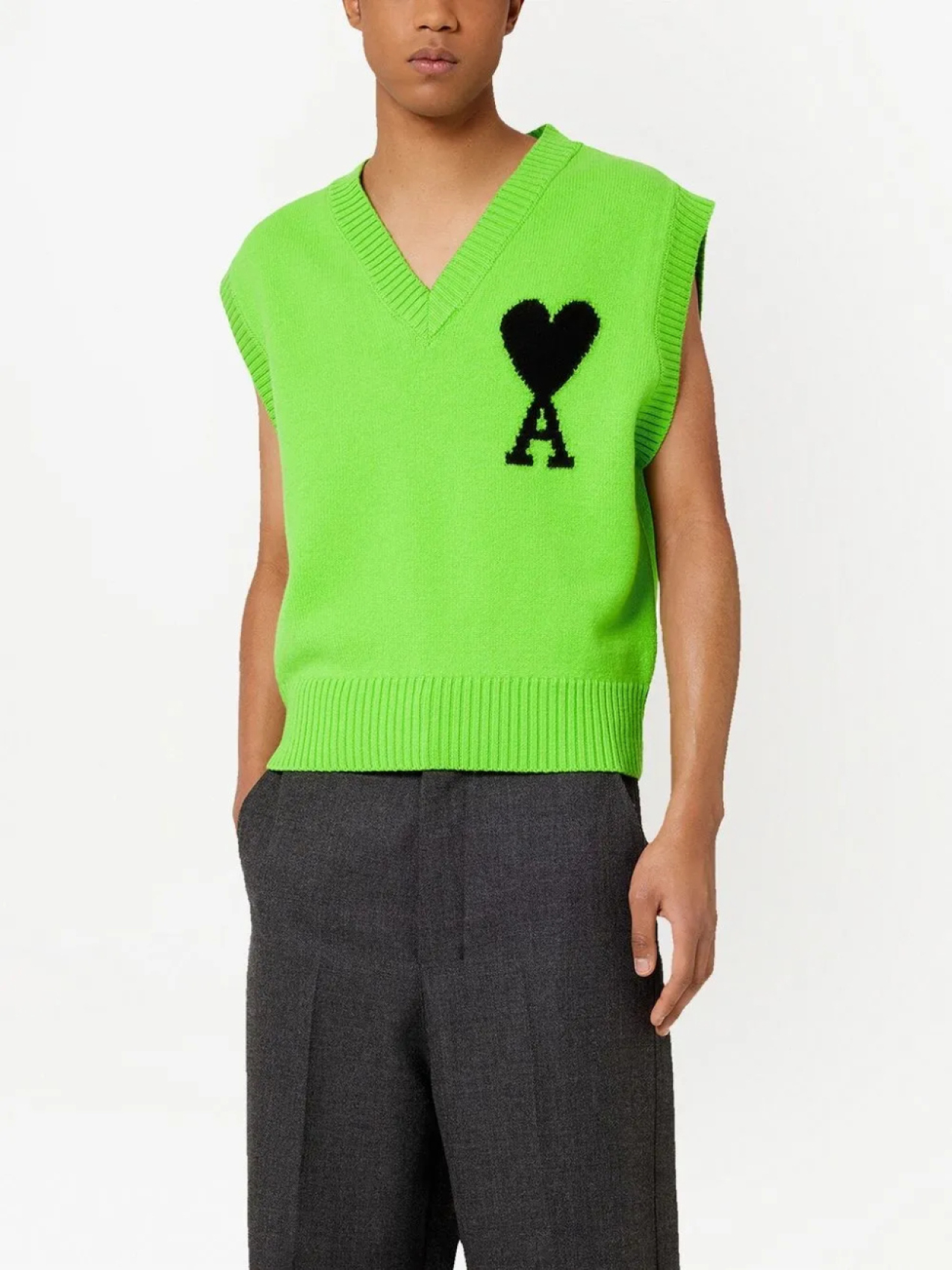 Жилет AMI Paris De Coeur Knitted, зеленый — фото 4