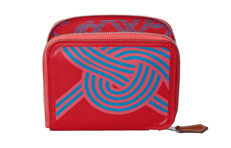 

HERMES Кошелек-монетница Silk'In Swift из телячьей кожи для женщин, красный и синий