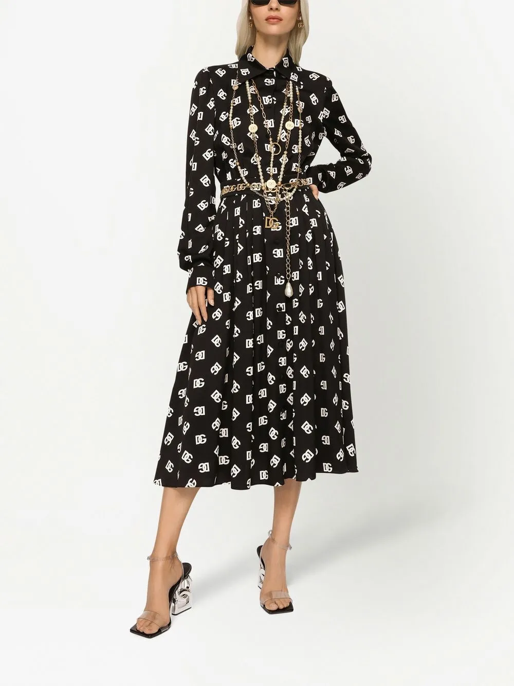 Платье миди с поясом и логотипом DOLCE & GABBANA, черный — фото 2