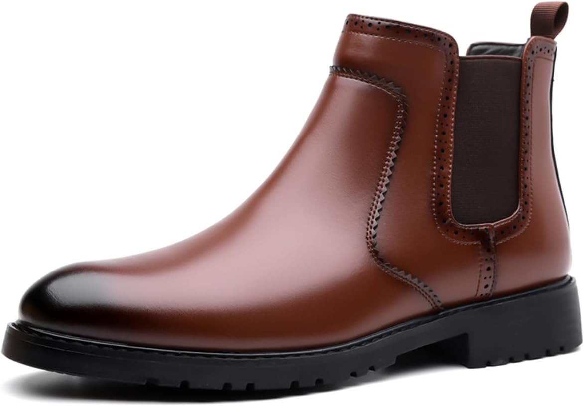 

Мужские классические ретро-челси ботинки мода кожаные ботильоны британского стиля короткие ботинки Generic, коричневый