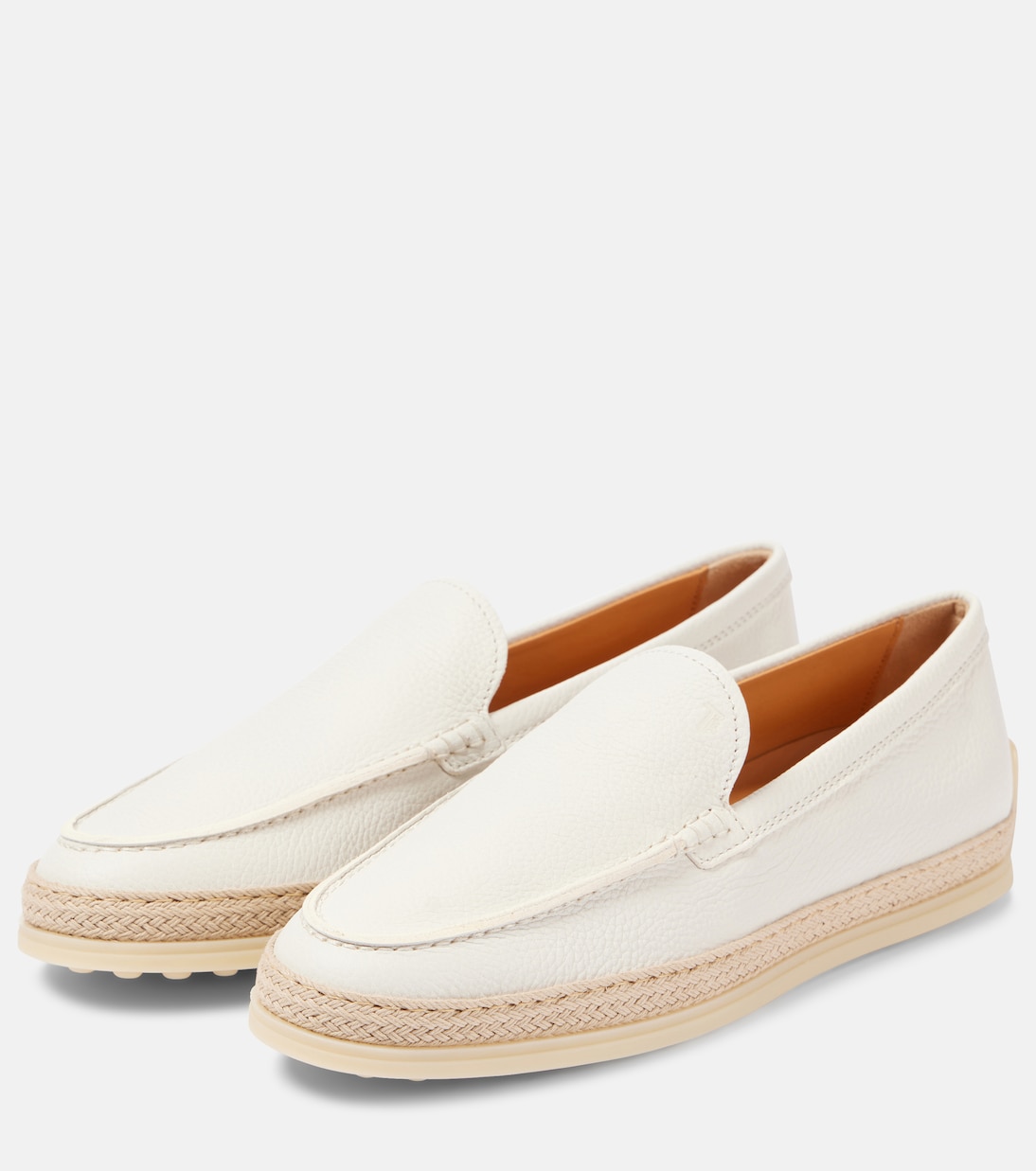 Кожаные мокасины с отделкой из рафии Tod's, Bianco Calce — фото 4