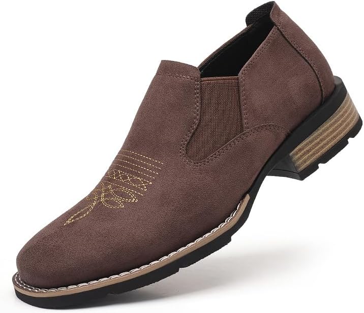 

Мужские кожаные слипоны Santimon, комфортные ботинки с эластичными вставками, стильная повседневная обувь, противоскользящие вестерн-ботильоны, коричневый