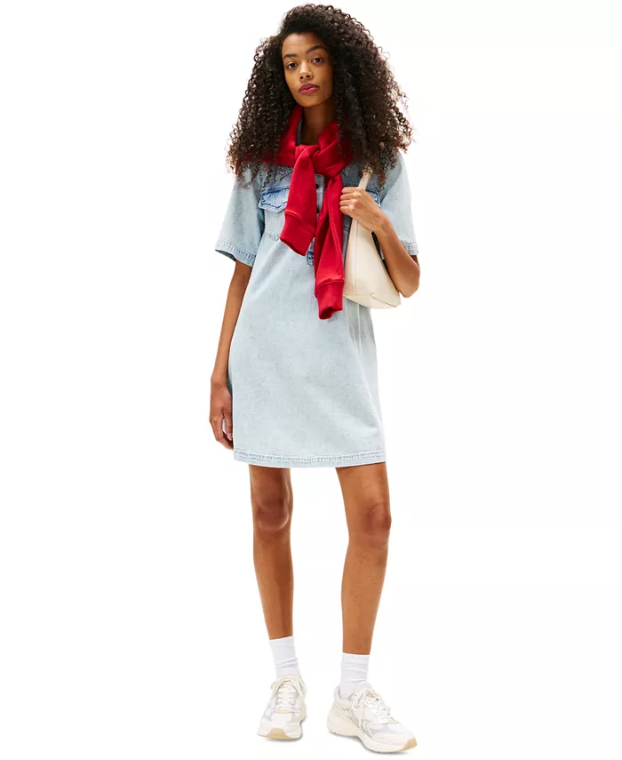 

Женское хлопковое платье-трапеция из выцветшего денима Tommy Jeans, синий