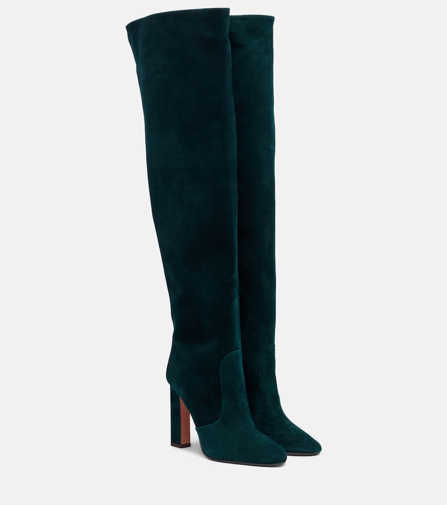 Ботинки Joplin 105 до колена из замши Aquazzura, English Green