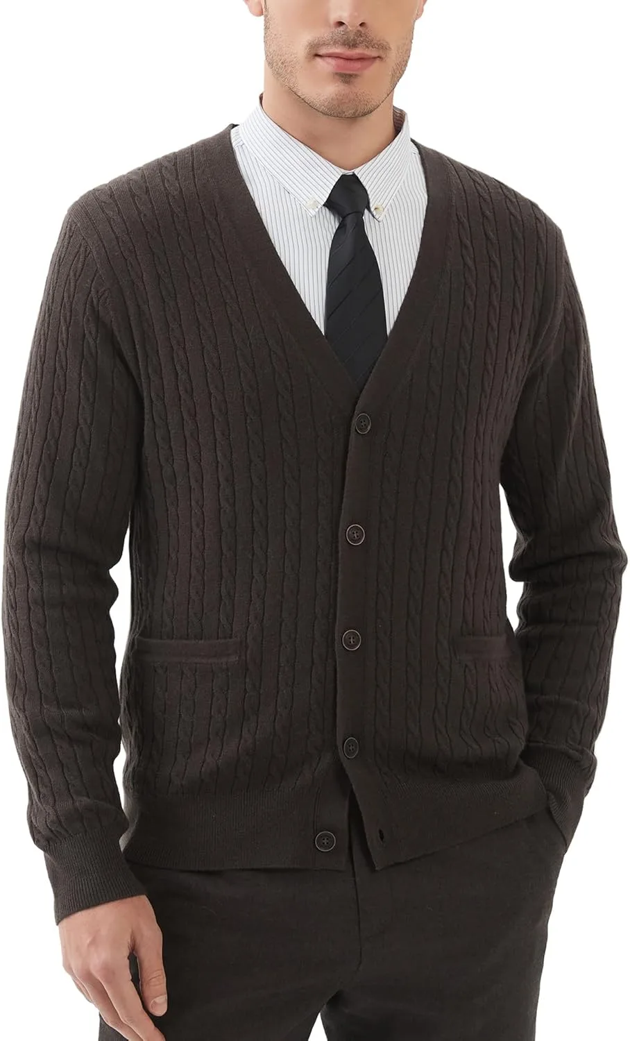 

Мужской кардиган Kallspin из шерстяной смеси с V-образным вырезом и карманами