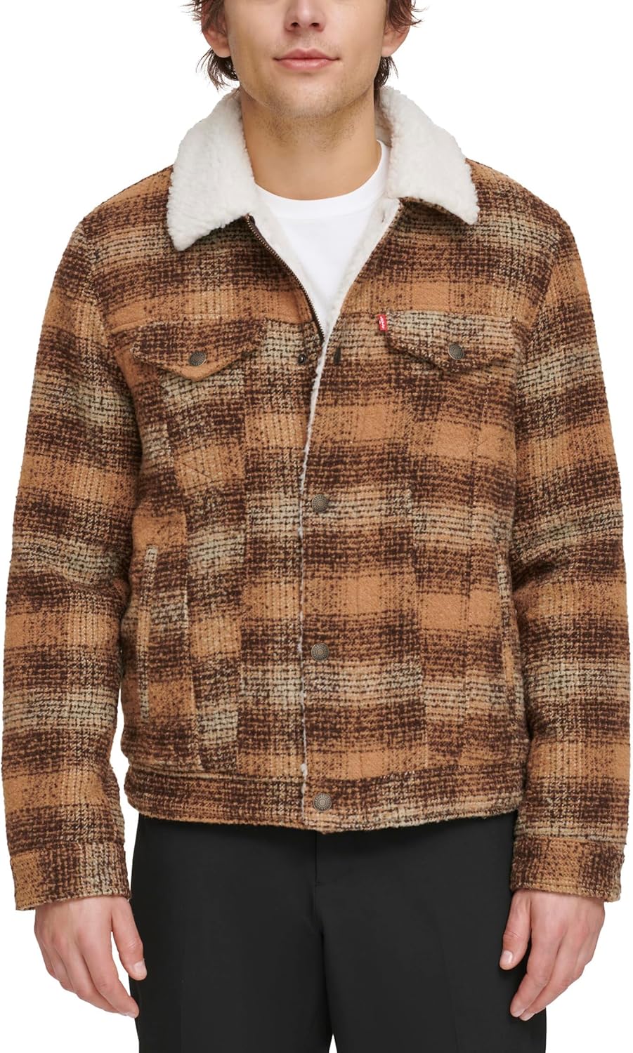 

Мужская шерстяная клетчатая куртка Levi's с подкладкой из шерпы, Brown
