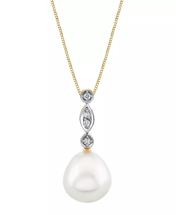 

Ожерелье с подвеской 18 дюймов из 14-каратного золота с культивированным пресноводным жемчугом (10 мм) и бриллиантами Macy'S, white