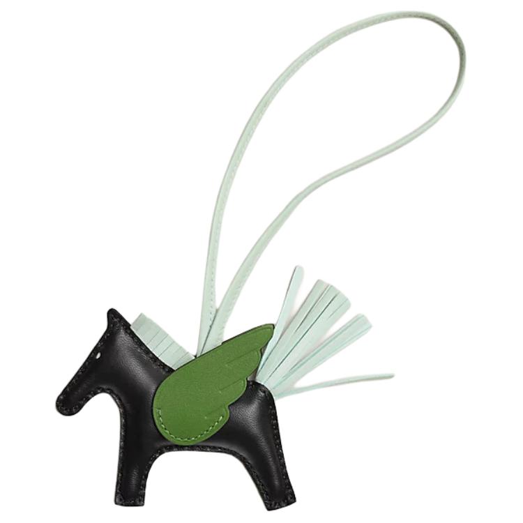 

HERMES Мило шарм для сумки из ягненка и телячьей кожи Swift, аксессуар для сумки, женский, черный и зеленый мятный и орхидея