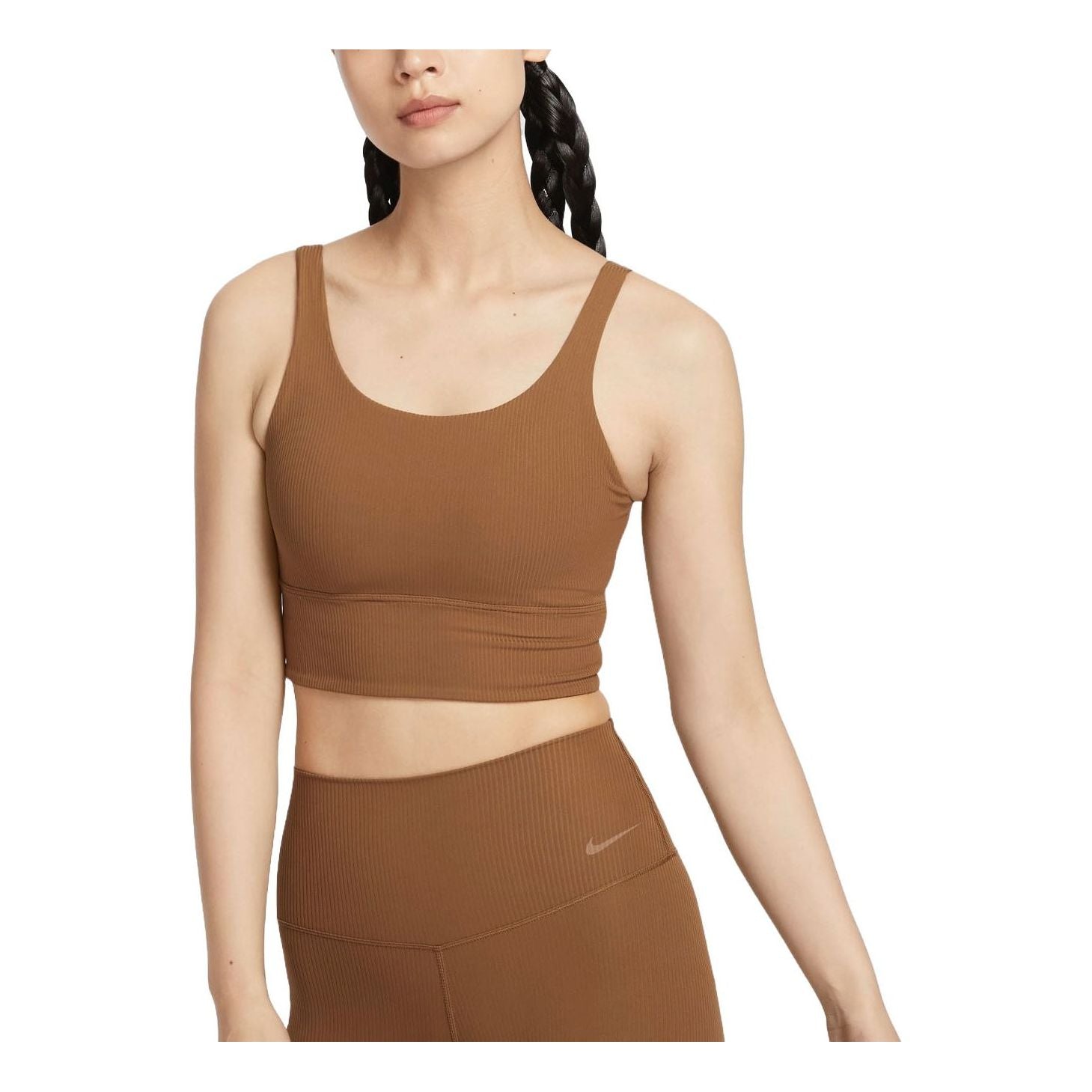 (WMNS) Спортивный бюстгальтер Nike Zenvy Rib Light-Support Padded Longline, азиатский размер, цвет «Светло-коричневый»