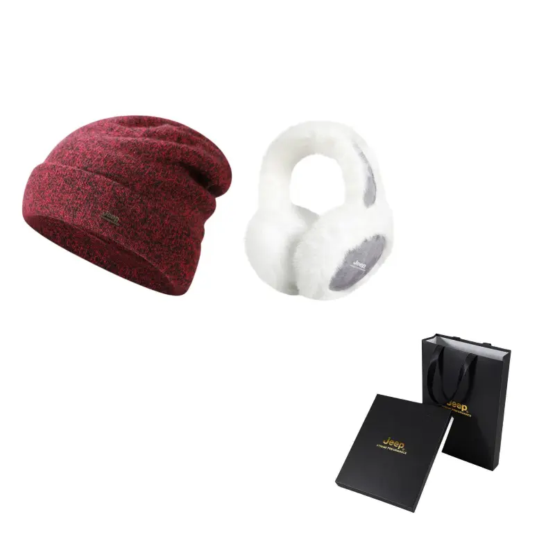 

Шапка Unisex Jeep, красный set[wool hat+светло-розовый ear warmers]