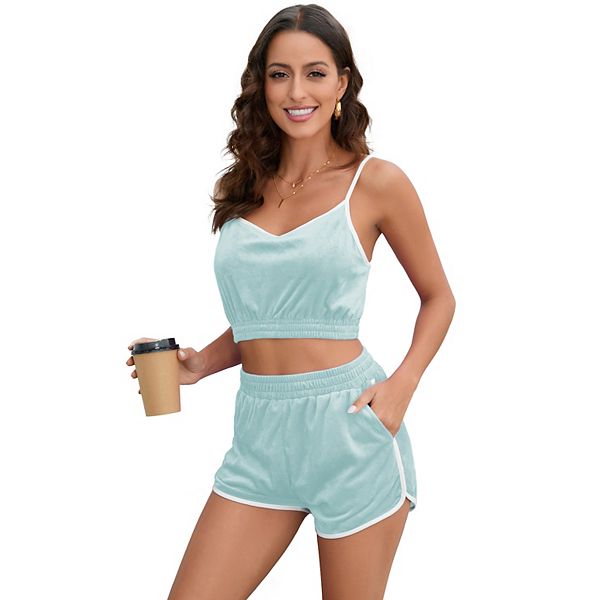 

Двухкомплектный спортивный сет для женщин: топ и шорты с высокой талией Seoria, Light Green
