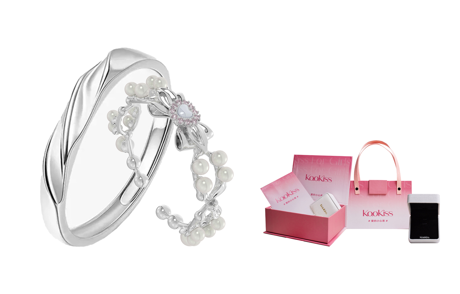 

Медный сплав кольцо для женщин KOOKISS, Couple Ring + Heartbeat Signal Gift Box