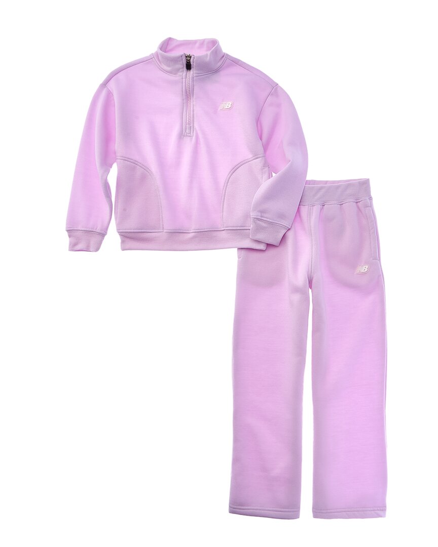 

Комплект New Balance из 2 предметов: пуловер на молнии до четверти длины и широкие брюки, фиолетовый