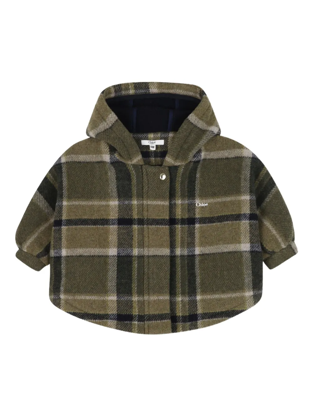 

Клетчатое пальто с капюшоном Chloé Kids, зеленый