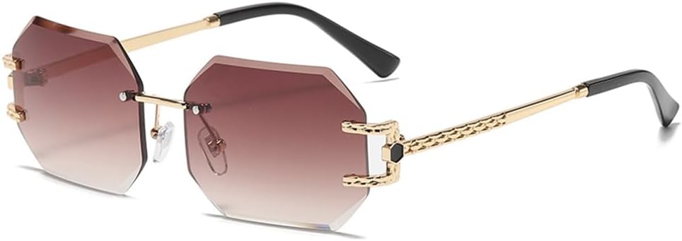 

Ретро солнцезащитные очки для женщин, без оправы, многоугольные солнцезащитные очки, модные солнцезащитные очки с ограненными линзами, женские безрамочные очки KTUCN, Brown