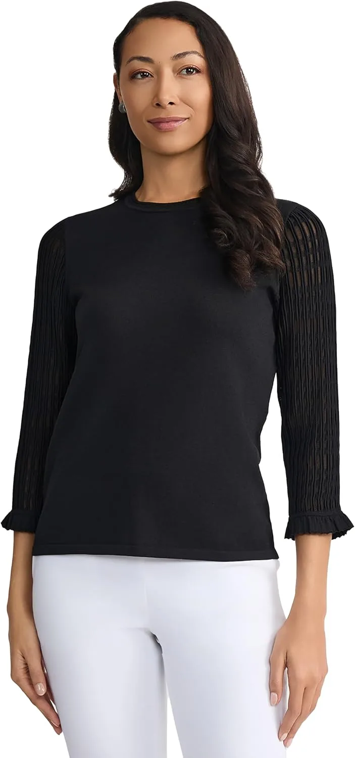 

Женский вязаный топ Kasper с рюшами на рукавах и круглым вырезом