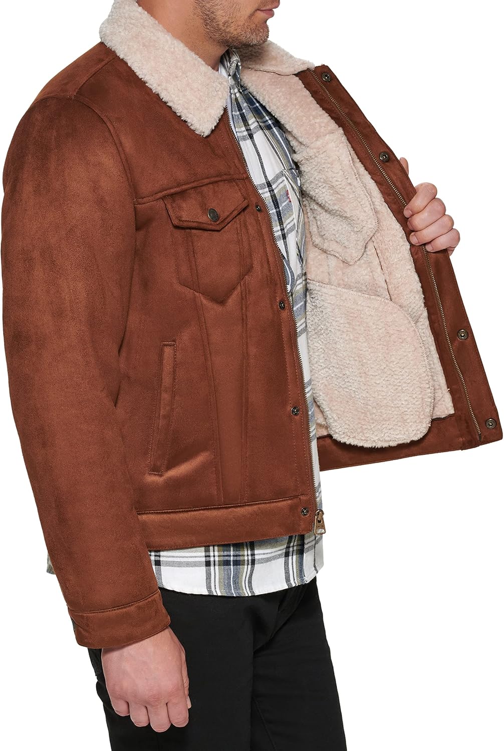 Мужская классическая куртка дальнобойщика Levi's из искусственной кожи, Brown Faux Shearling — фото 3