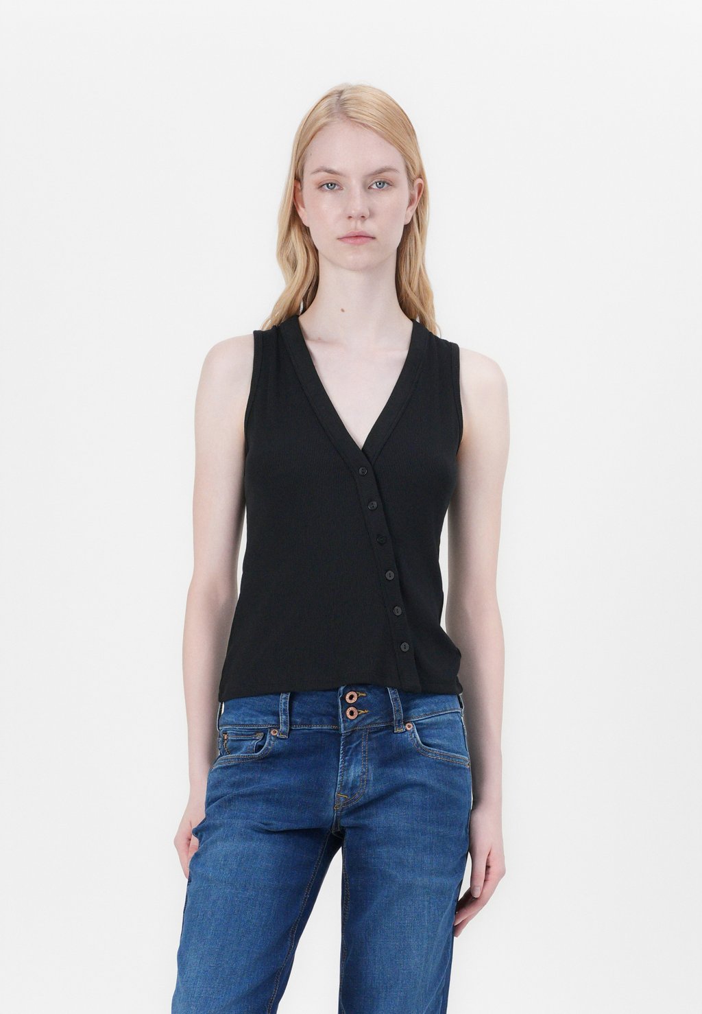 

Топ без рукавов BARE POWDERED BUTTON THROUGH LONGLINE VEST Abercrombie & Fitch, черный