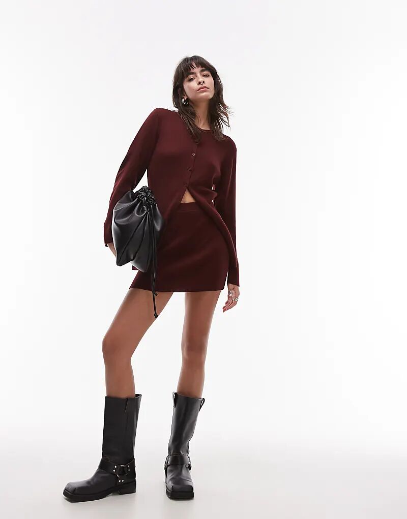 

Компактная трикотажная мини-юбка Topshop бордового цвета