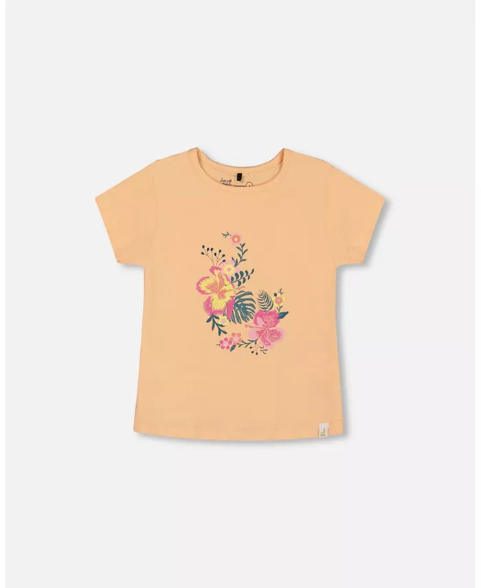 

Футболка для девочек из органического хлопка, светло-оранжевая с цветочным принтом - Toddler|Child Deux par Deux, оранжевый