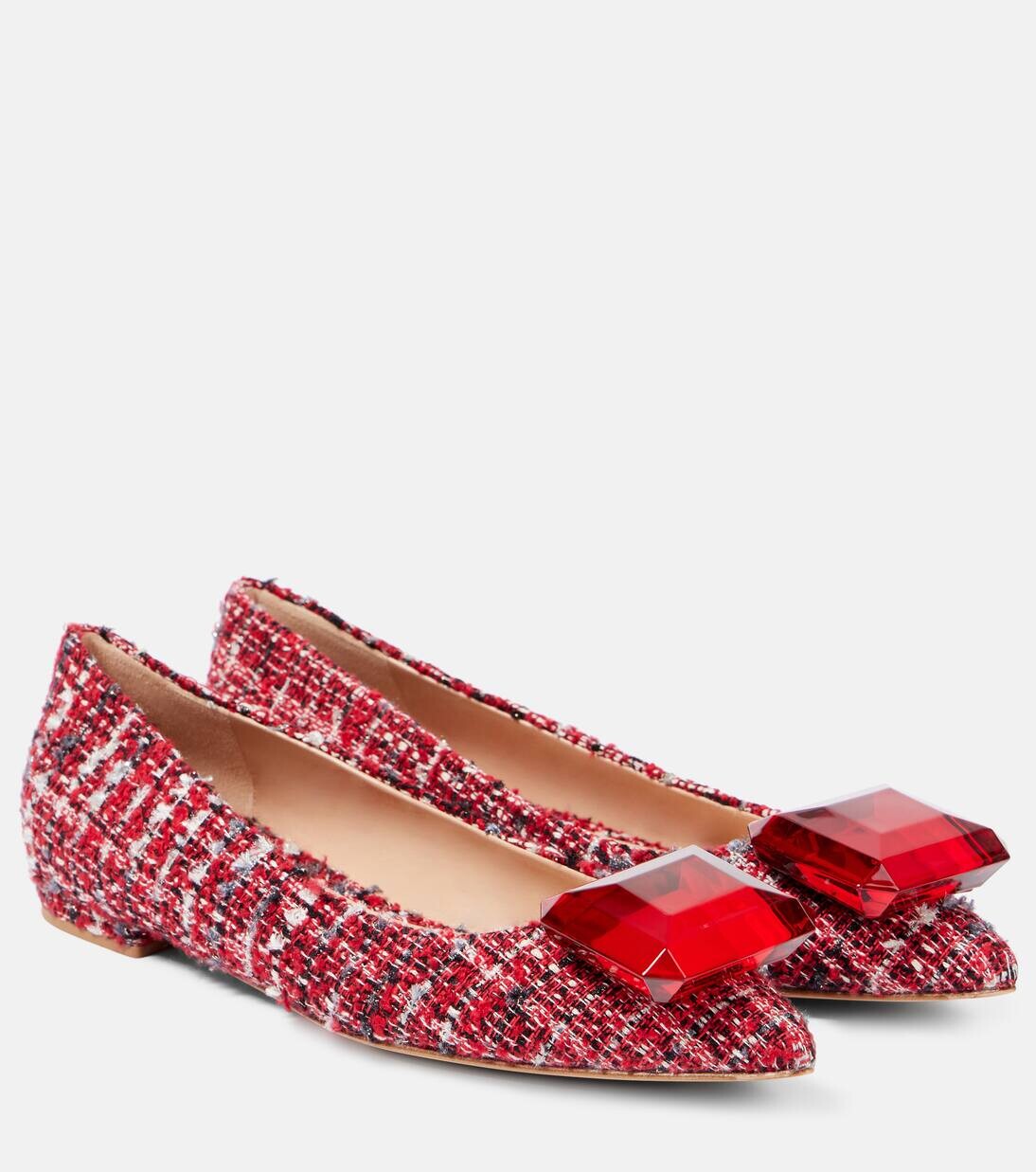Украшенные балетки-букле Gianvito Rossi, цвет tabasco red