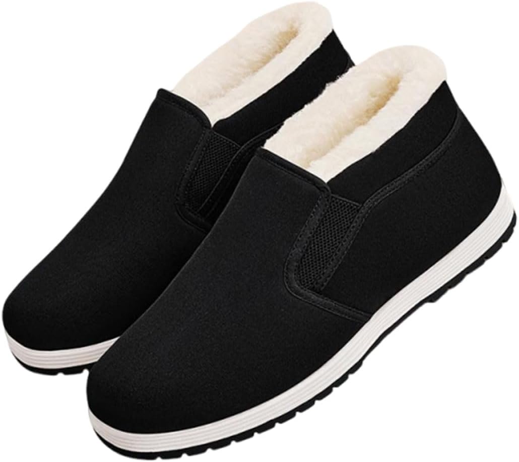 

Мужские хлопковые туфли с нескользящей подошвой и супер теплой подкладкой из искусственного меха, удобные легкие хлопковые туфли с нескользящей подошвой Generic, черный