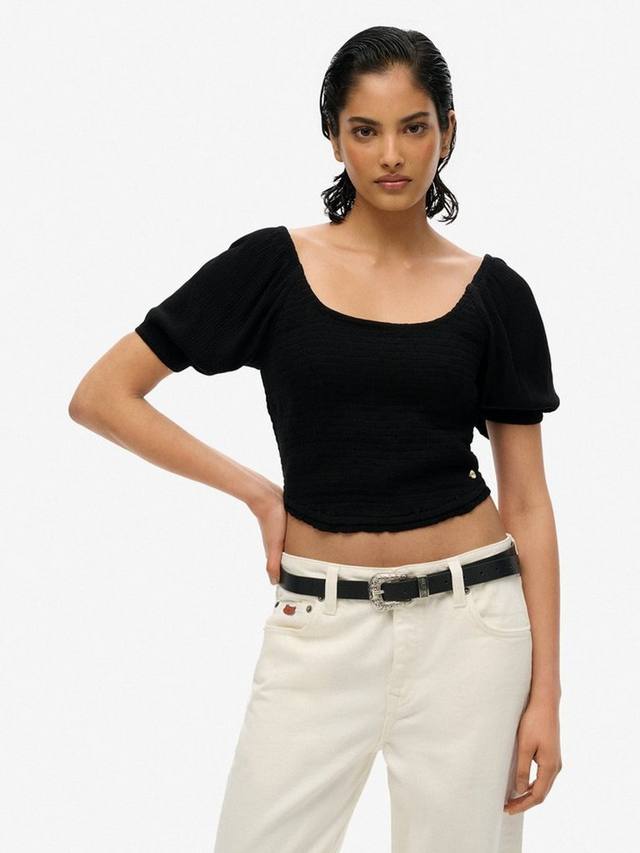 

Сморщенный плетеный укороченный топ Superdry, Black