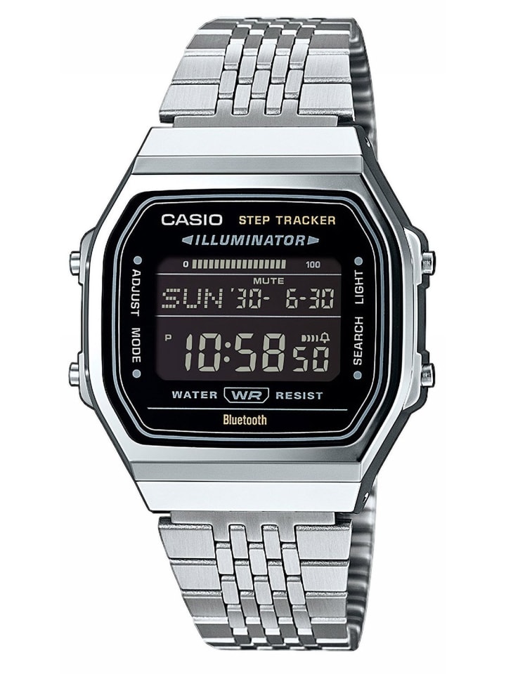 

Casio Винтажные культовые цифровые часы с Bluetooth, черные/серебристые