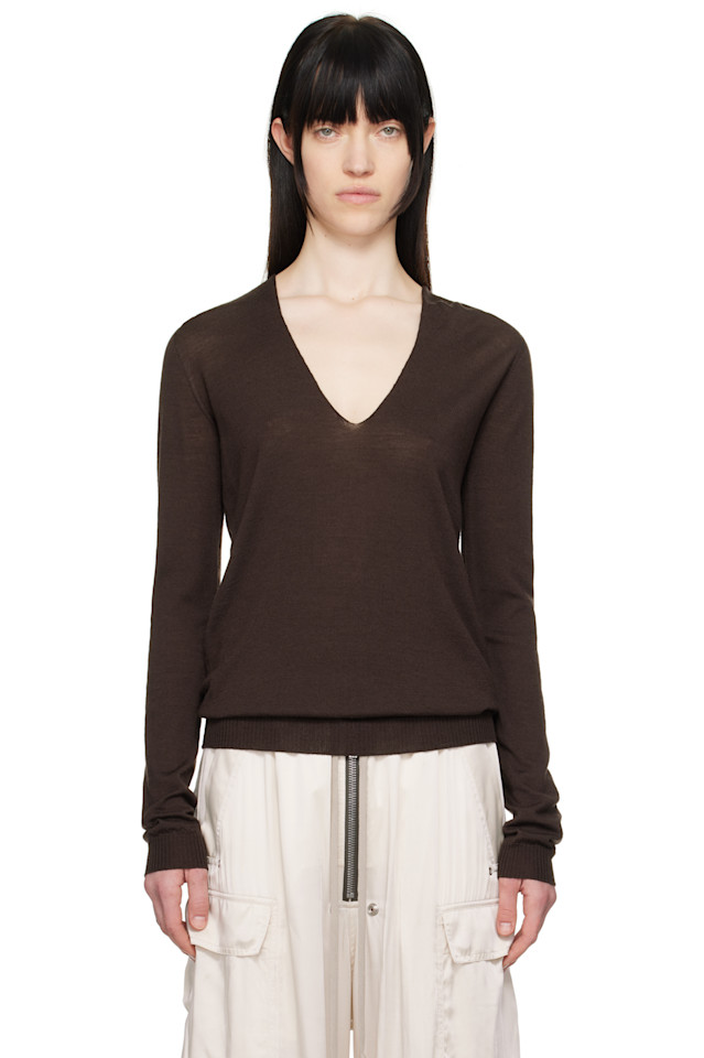 

Свитер с V-образным вырезом Hollywood Rick Owens, цвет mahogany