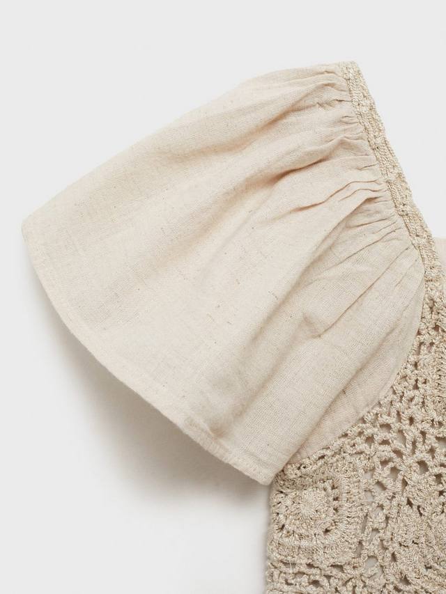 Детский комбинезон Panetone из хлопка и льна с кружевной отделкой Mango, Lt Pastel Grey — фото 4