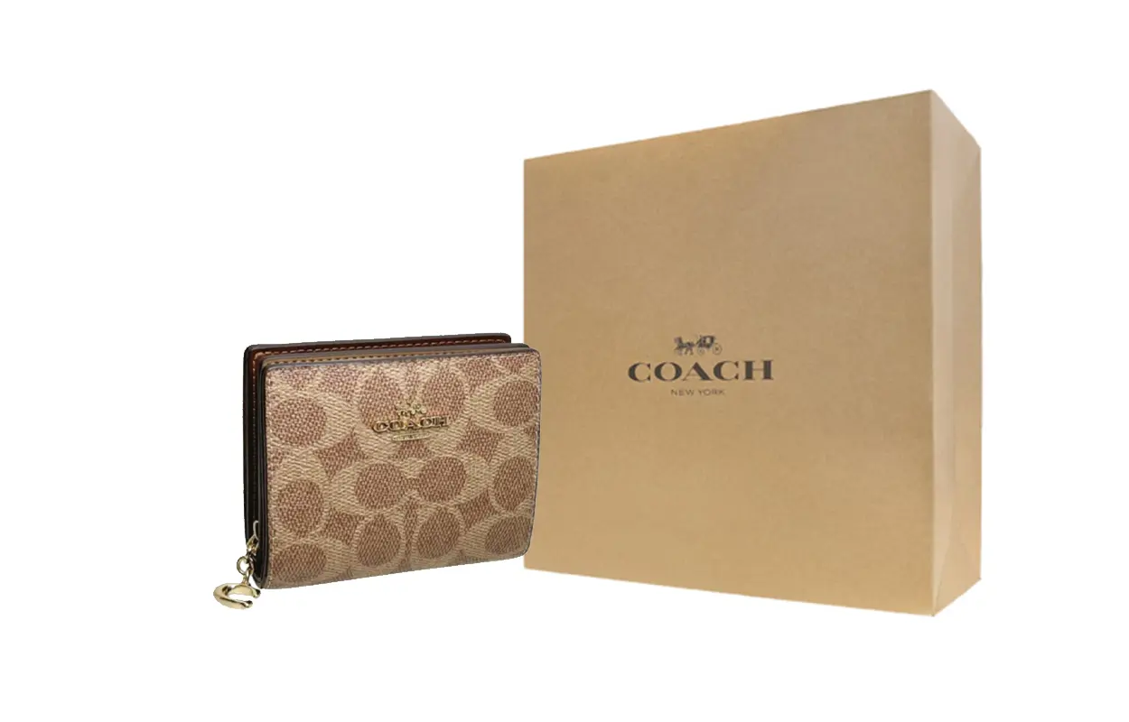 

COACH Миниатюрный женский кошелек из лакированного холста Tan, Gift Box Set (Basic Set+Yellow Box)
