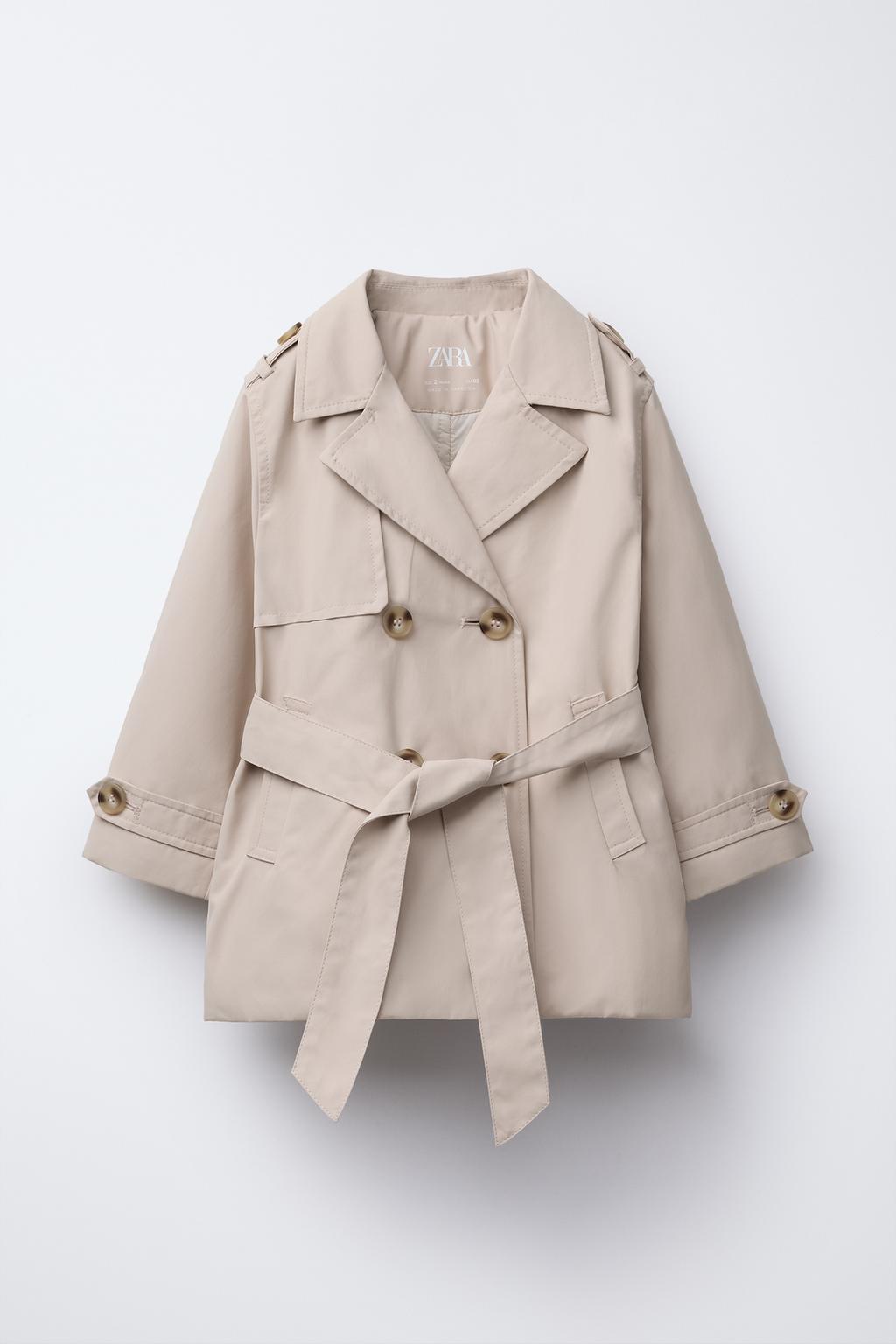 

Стеганый тренч с поясом ZARA, бежевый