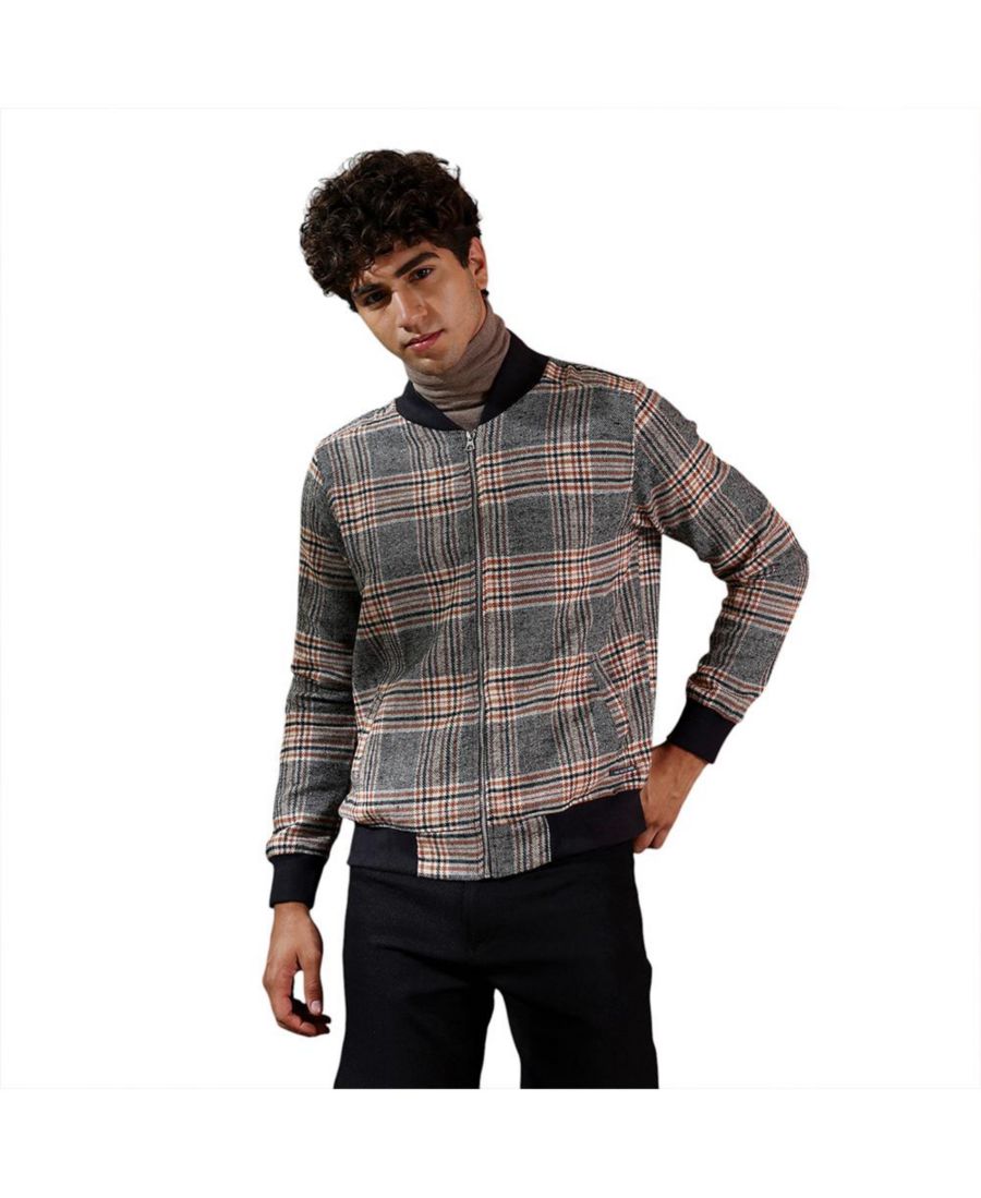 

Мужская куртка-бомбер в клетку полуночно-черный и шоколадно-коричневый Campus Sutra, Grey