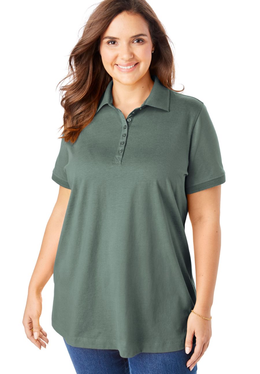 

Женская поло-рубашка больших размеров с коротким рукавом Woman Within, Pine