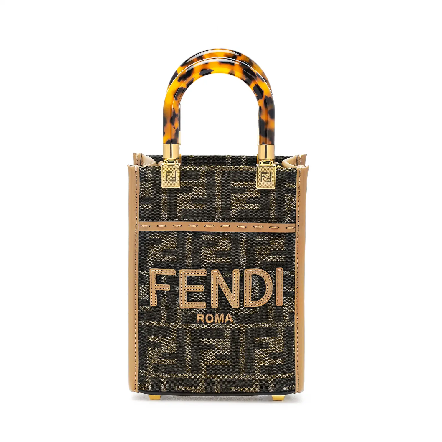 

FENDI Женская мини-сумка-тоут Sunshine FF Fabric Mini, коричневая
