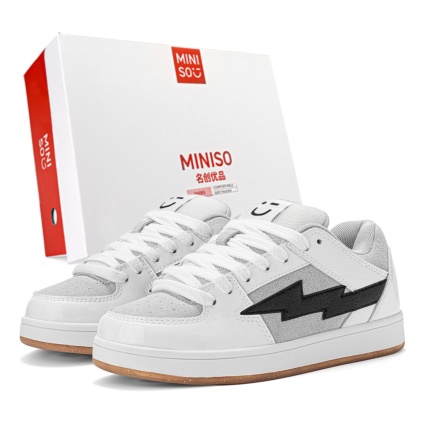 

MINISO Лайтнинг М серия лоу топ скейтборд обувь унисекс белый серый, цвет White Gray