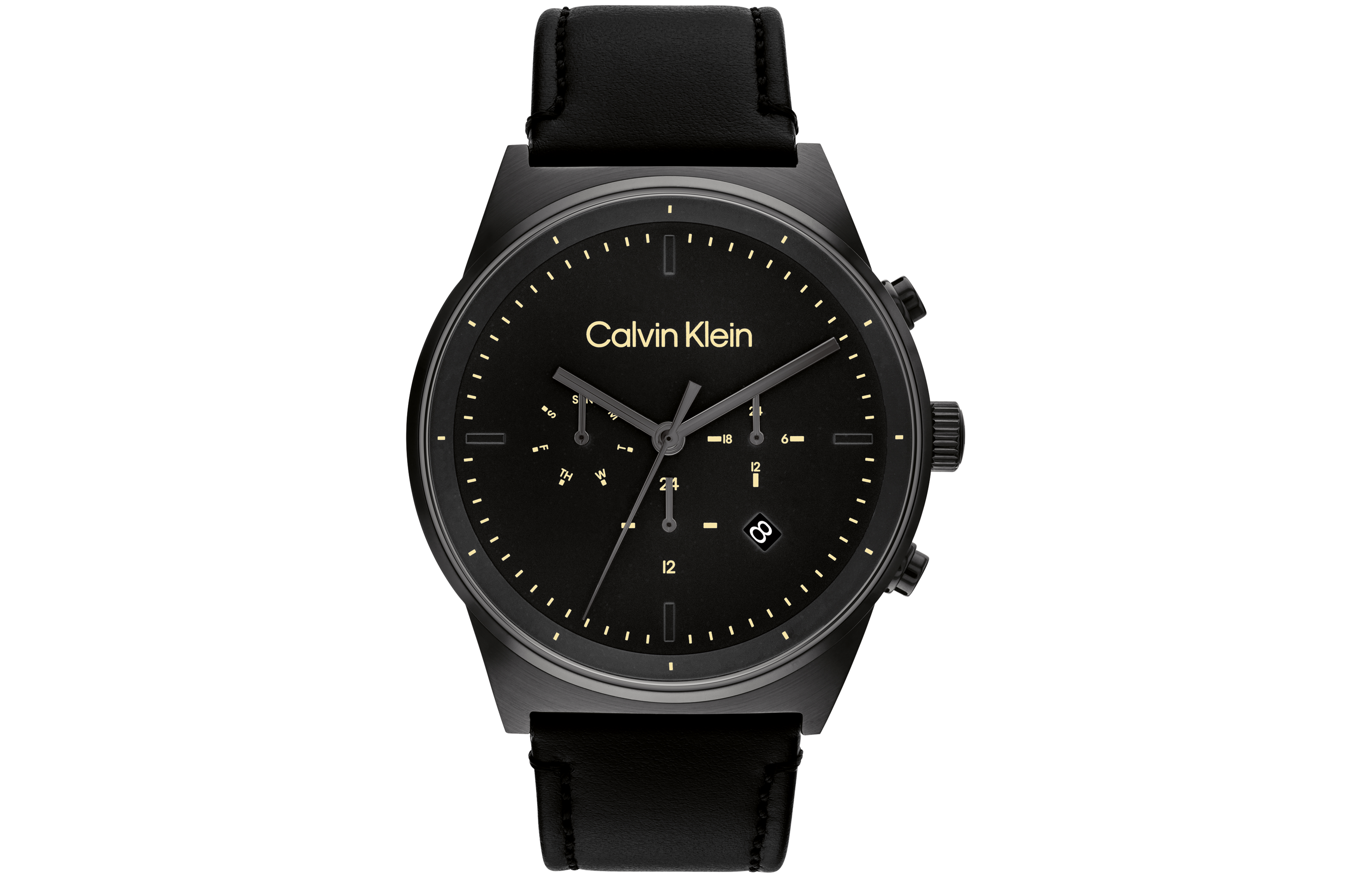 

Часы CALVIN KLEIN с кварцевым механизмом на кожаном ремешке 44 мм черный циферблат мужские