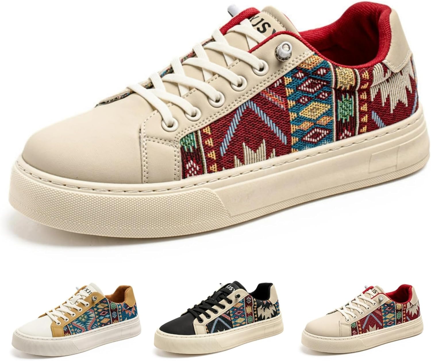 

Мужские модные кеды из холста с цветочным принтом, низкие, дышащие, легкие, для повседневной ходьбы и скейтбординга Macefil, красный/бежевый