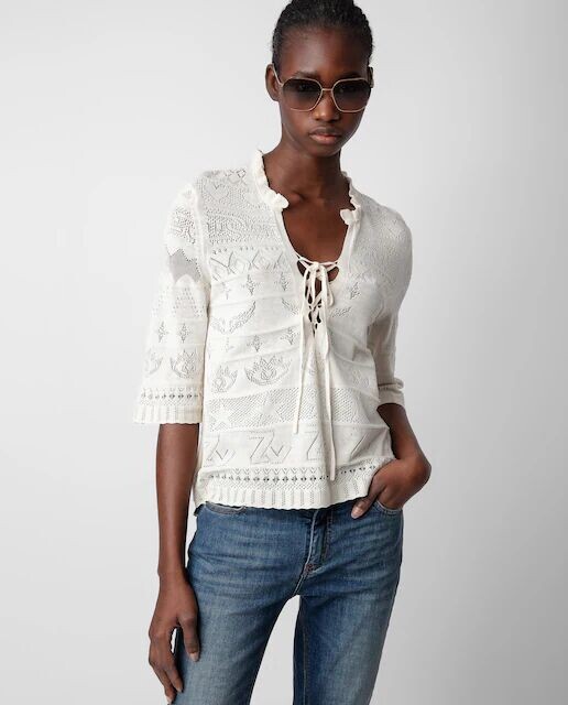 

Taho Женский свитер из 100% хлопка с ажуром Zadig & Voltaire, белый