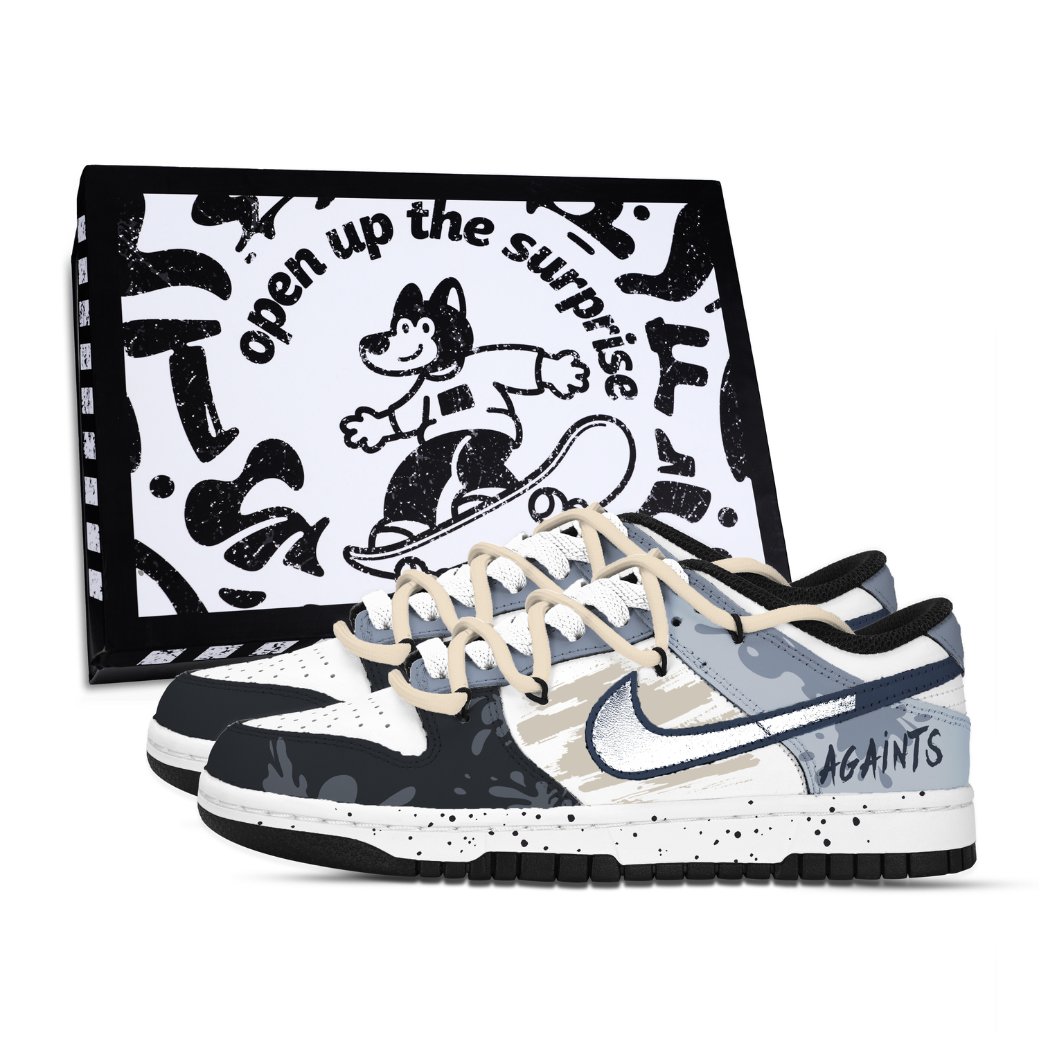 

Nike Нарушение правил Dunk устойчивые к истиранию лоу-топ скейтбордские кроссовки унисекс черный белый синий, цвет Black White Blue