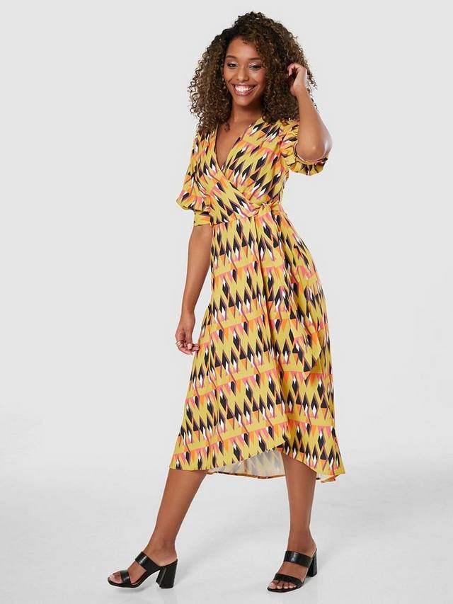 

Платье миди с пышными рукавами Closet London, цвет Yellow/Multi