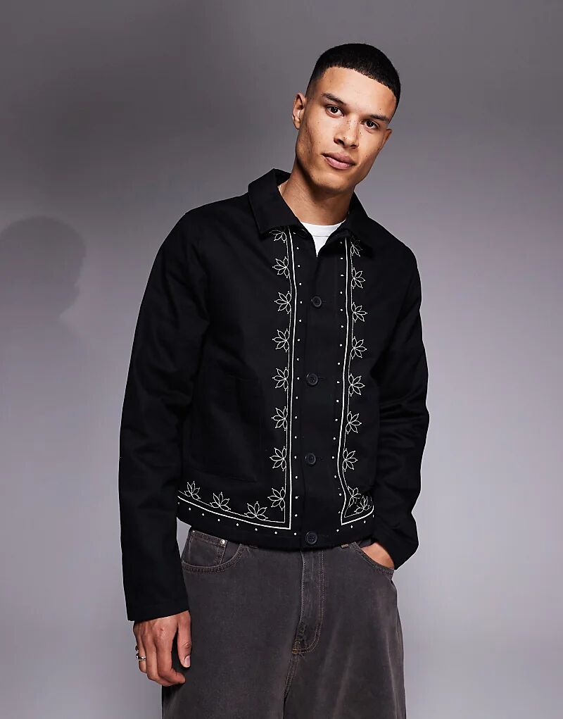 

Вышитая куртка харрингтон черного цвета ASOS DESIGN