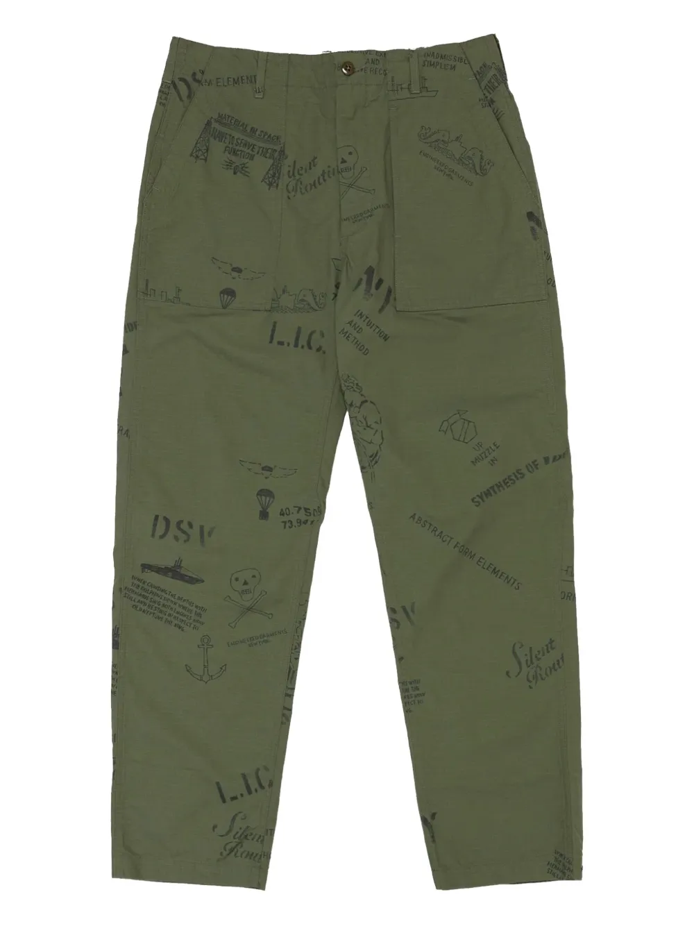 

Брюки Fatigue с принтом граффити Engineered Garments, зеленый
