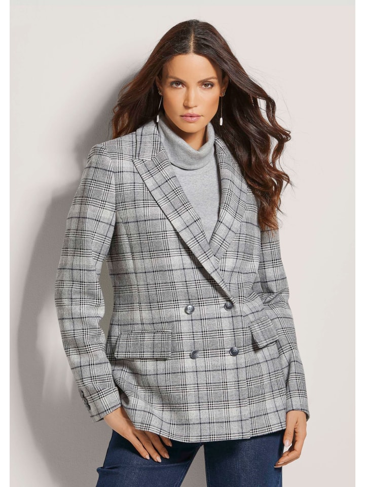

MADELEINE Длинный клетчатый блейзер свинцово-серого / каменного серого / клетчатого цвета