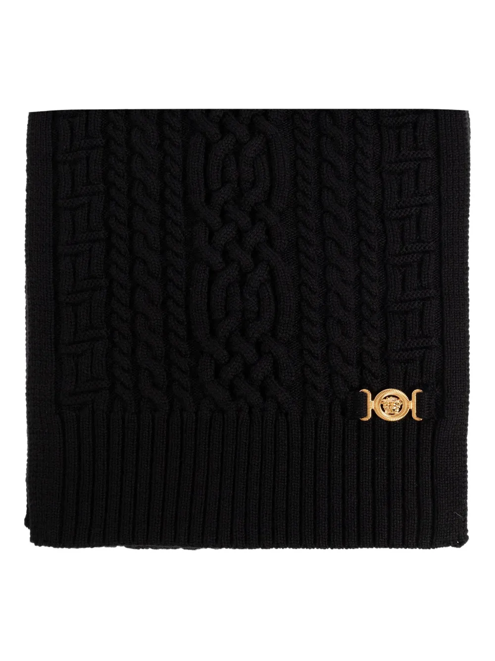 

Шарф из чистой шерсти с вязкой «косы» Versace, черный