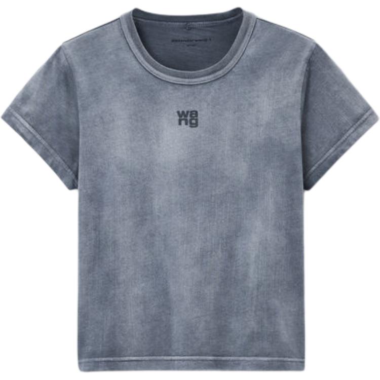 Футболка T By Essential Jsy Shrunk с логотипом Puff и окантовкой горловины, цвет washed asphalt Alexander Wang, серый — фото 3